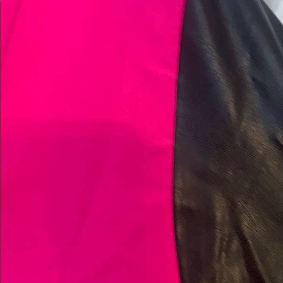 Neon Pink Dress with Faux Leather Short Sleeves - Picture 3 of 3